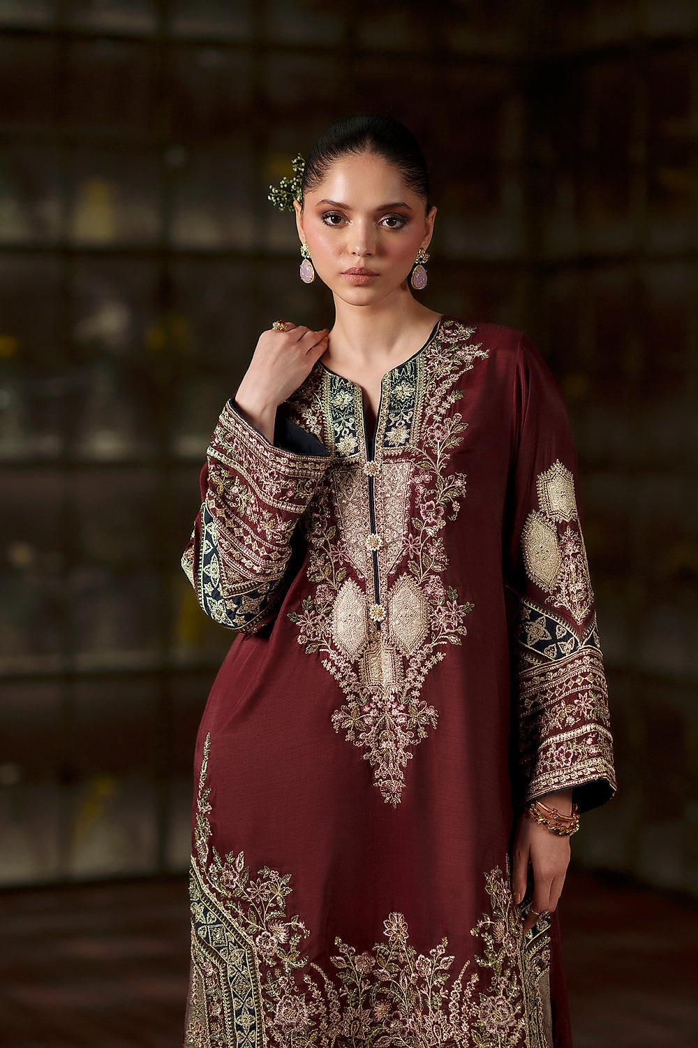 Apsara Zardozi Shamoz Two-Piece in Rich Maroon
