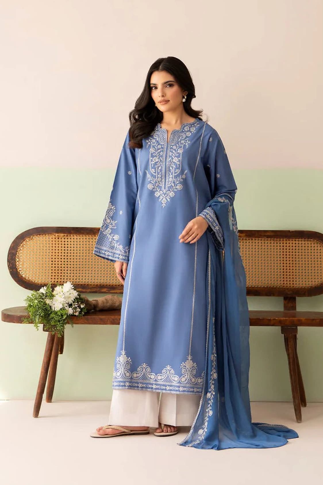 Kashti Cornflower Linen Three-Piece