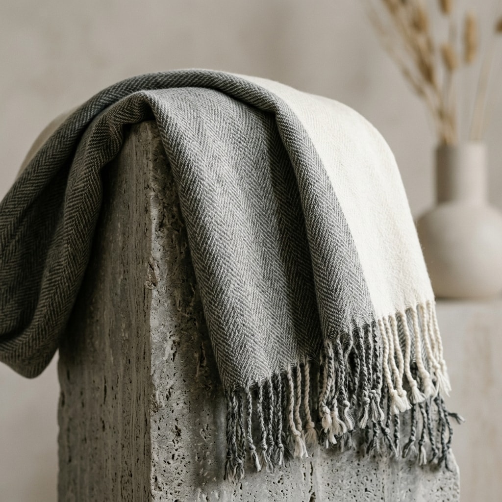 Hand-Loomed Swat Pashmina in Raw Charcoal